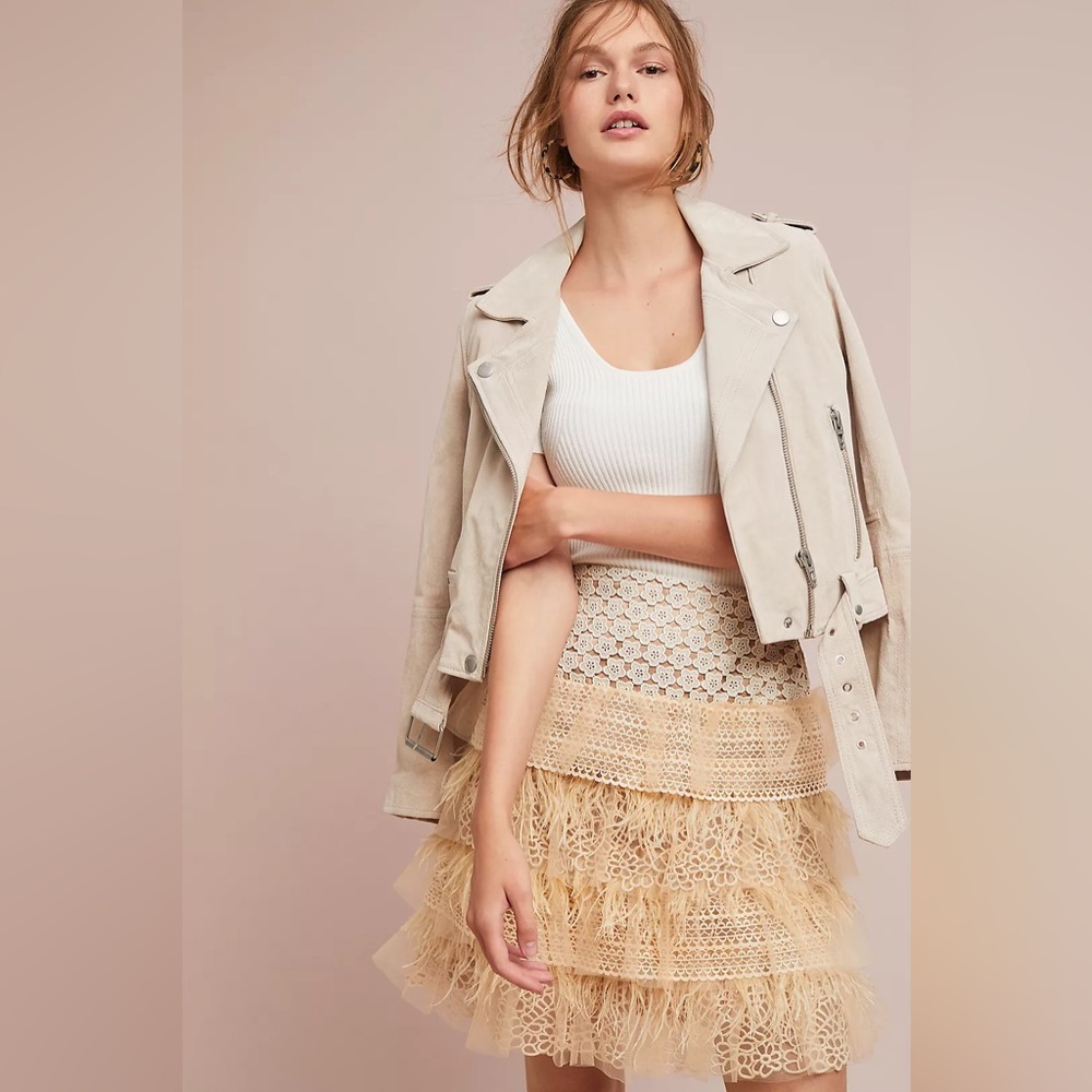 Bronx & Banco Feathered Lace Mini Skirt